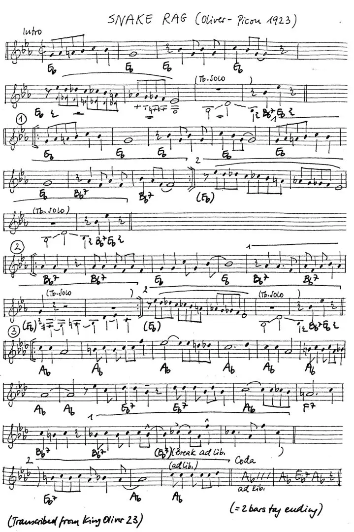 snake rag free jazz leadsheet - Courtesy of the Jungle Jazz Band